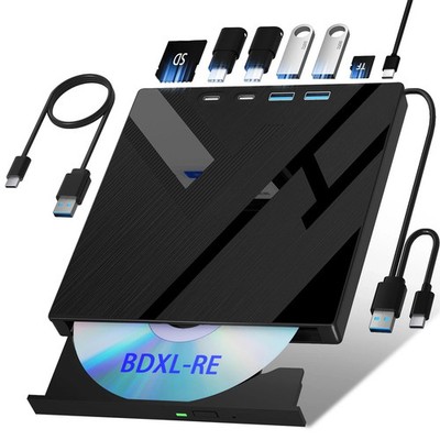 7 in 1 External Blu Ray Drive, External Blueray/DVD Drive for PC with SD/TF P...