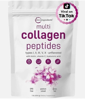 Multi Collagen Peptides Powder 1 lb Hydrolyzed Protein Peptide Type I,II,III,V,X