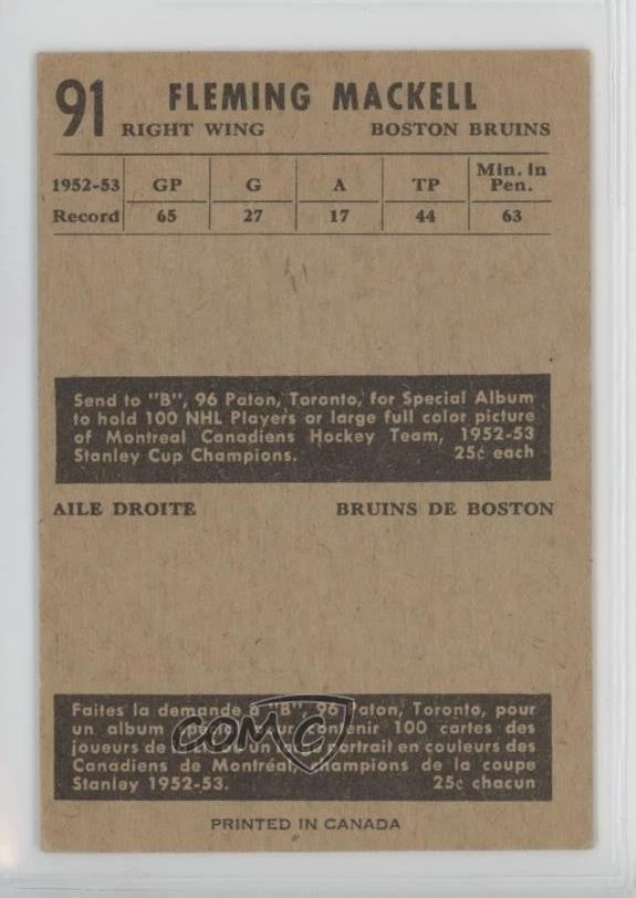 1953-54 Parkhurst Fleming MacKell (With Bio) #91 - Image 2 of 2