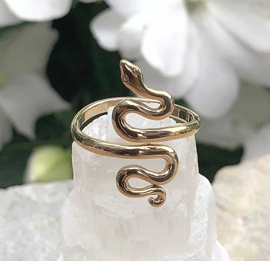 Vintage Snake Ring, Adjustable Snake Open Ring, Brass Snake Spiral Ring - Image 4 of 4