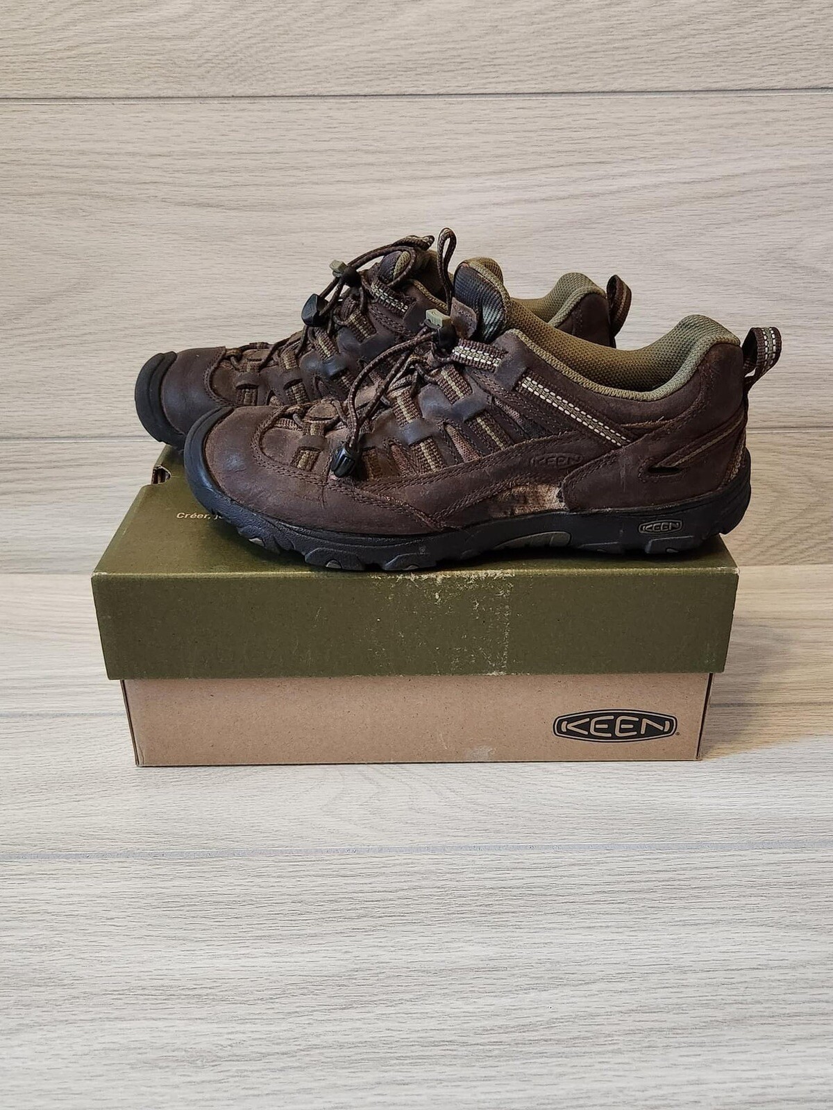 Scarpe da trekking Keen Alamosa marrone pelle mimetica stringate taglia Y6 con scatola originale