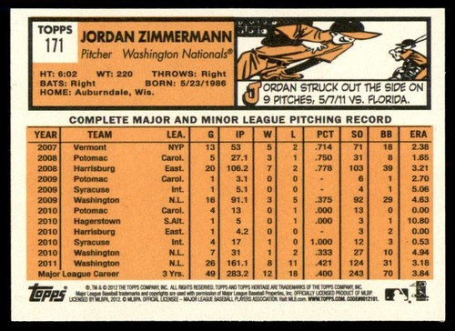 2012 Topps Heritage #171 Jordan Zimmermann - Picture 2 of 2