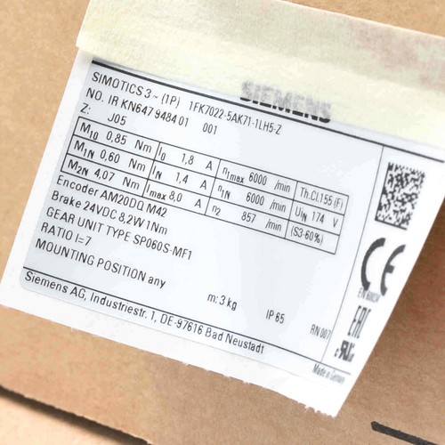 Siemens SIMOTICS S 1FK7022-5AK71-1LH5-Z // i=7 1FK7022-5AK71-1LH5 -new- - Bild 4 von 4