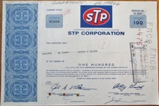 STP Corporation 1969 Stock Certificate - Motor Oil - Blue, Type 1