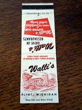Vintage Matchbook: Walli's Drive-In Restaurants, Flint, MI