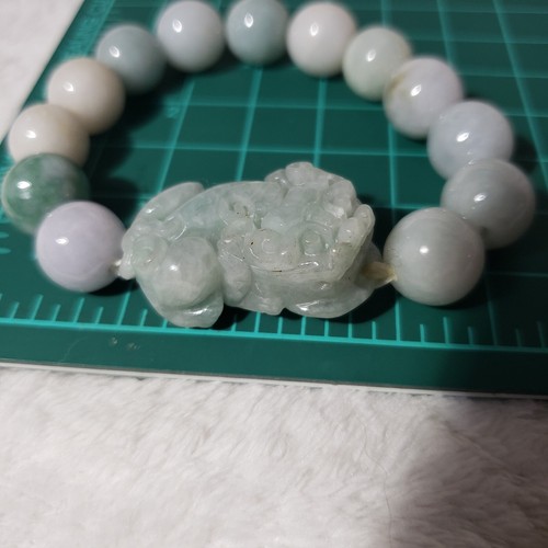Natural Jadeite Bead Bracelet Jade White to Green Feng Shui Wealth Pixiu 7" - Picture 5 of 8