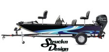 Blue Cyan Waves Curves Lines White Fish Bass Boat Black Decal Wrap USA Vinyl