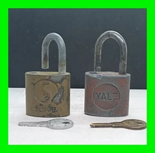 Vintage Set Of 2 Pad Locks With Keys ~ Mixed Brands ~ All In Working Condition 