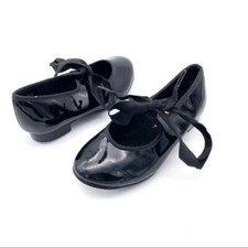 ABT American Ballet Theatre Black Ribbon Tie Tap Shoes Youth Girl's Size 8 Dance