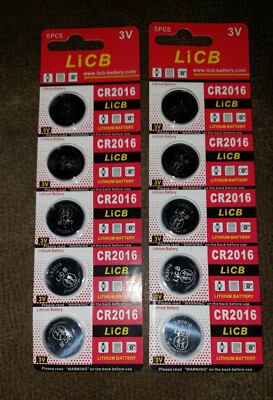 10 LiCB CR 2016 CR2016 LITHIUM COIN CELL Button Battery Exp 2027 (pack of 5 x 2)
