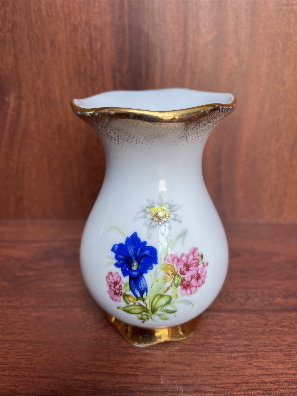Cottier Freres Switzerland Hand Painted Gold Trim, Number 214 Flowered Bud Vase
