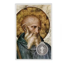 Laminated St. Benedict Holy Prayer Card With Medal Sealed Inside Catholic