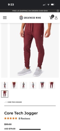 Greatness Wins Men Joggers Sz XXL Port Wine Logo Zip Pockets Drawstring Active - Picture 3 of 13