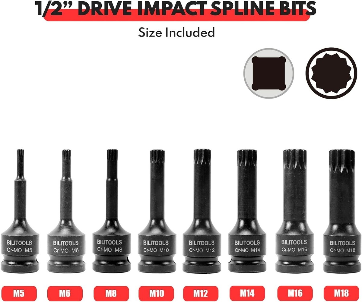8piece Impact Xzn Triple Square Spline Bit Socket Set 1/2 Inch