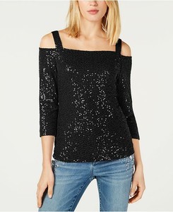 black sequin cold shoulder top