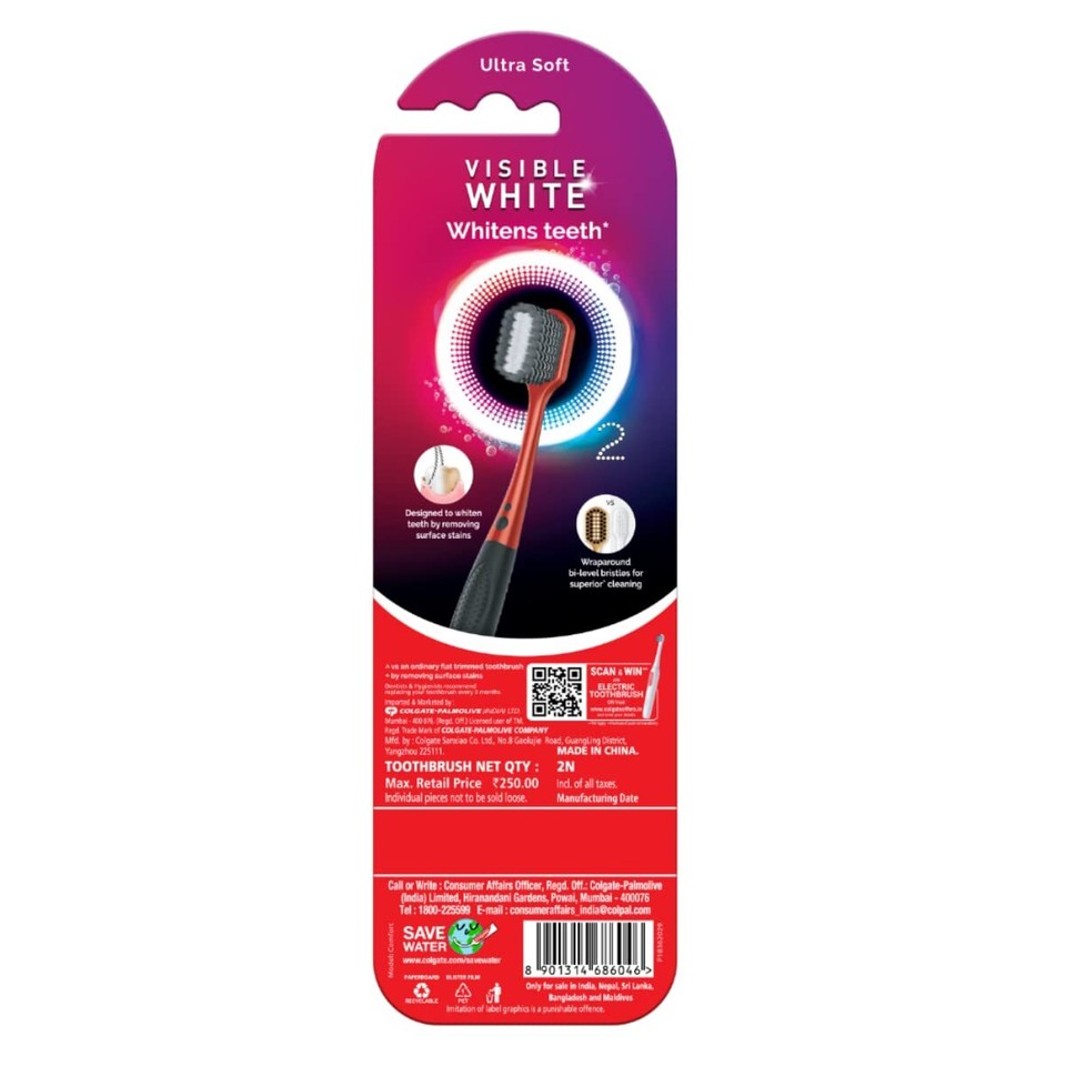 Pack De 2 Brosses à Dents Colgate Visible White O2 – Blanchiment Des Dents – Brosses à Soies Filaments