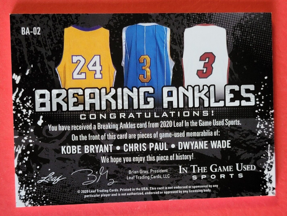 KOBE BRYANT DWYANE WADE CHRIS PAUL 3 GAME USED JERSEY CARD #d3/3
