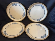 Vtg Wedgewood England Midwinter Blue Print Stoneware Dinner Plate Set Four (4)