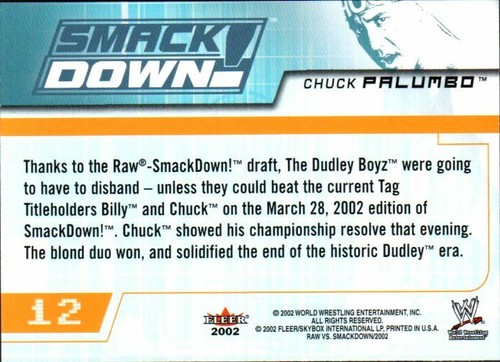 2002 Fleer WWE Raw vs. Smackdown Edition Wrestling Card #12 Chuck Palumbo  - Picture 2 of 2