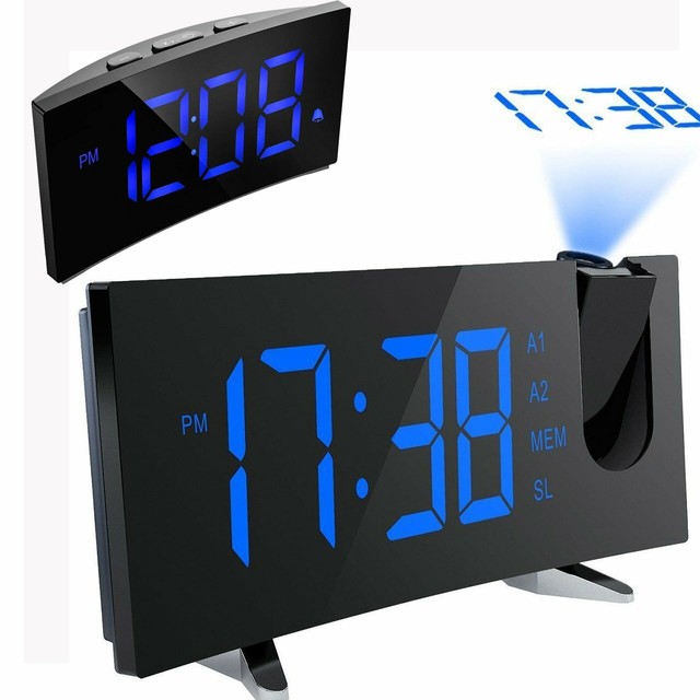Alarm Clock Projection On Ceiling Fm Radio Wall Clock 7 Led