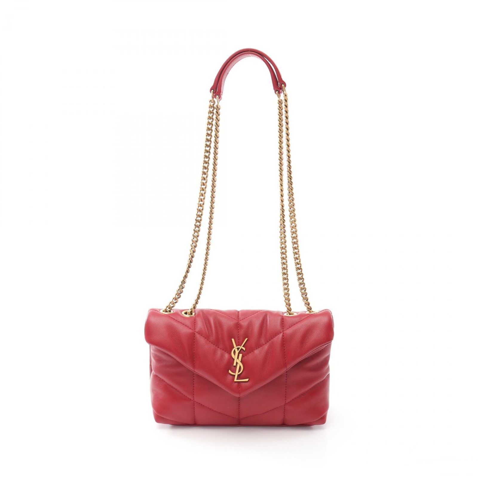 Borsa a tracolla SAINT LAURENT Puffer catena giocattolo 7593371EL076937 pelle rossa NUOVA