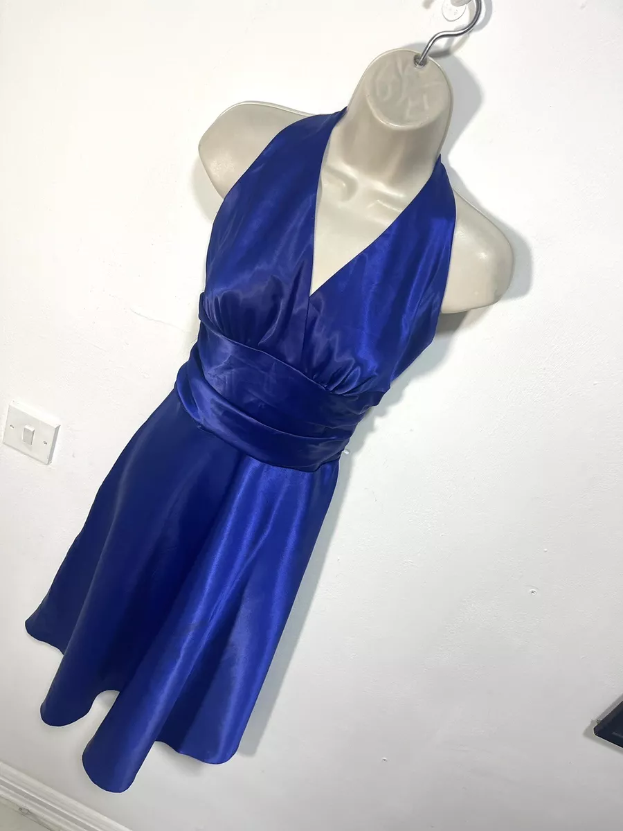 Blue dress sleeveless satin Party 80s cocktail 12