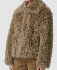 $4890 Burberry Women's Beige Lea Faux Shearling Jacket Coat Size 14