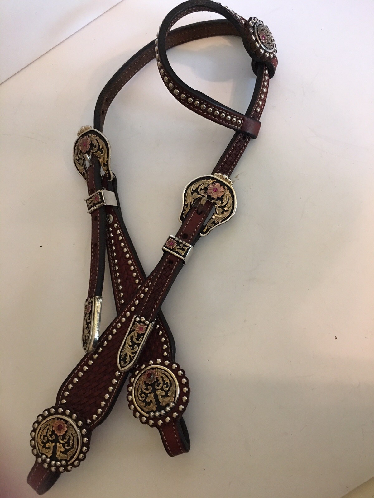 Caballo Occidental mostrar Brida cowperson Tachuela con plata, oro, & Gemas impresionante Caballo Occidental mostrar Brida cowperson Tachuela con plata, oro, & Gemas impresionante