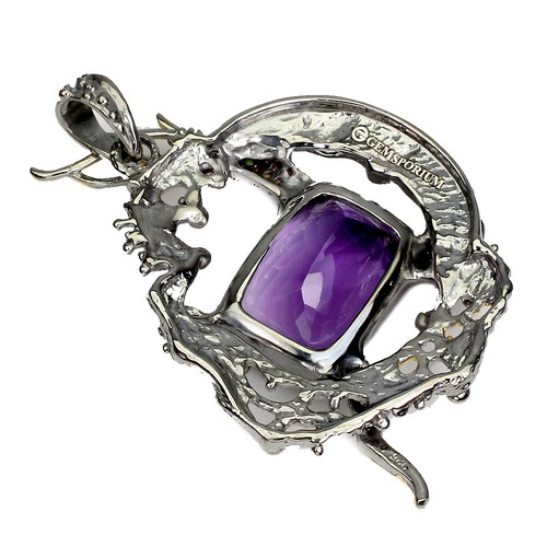 925 Sterling Silver Pendant Amethyst 29ct Tsavorite Sapphire Gemstone Handmade - Picture 3 of 10