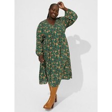 Torrid Midi Washable Gauze Smocked Bodice Long Sleeve Dress sz 4 or 4X or 26