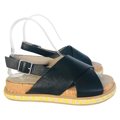 Wittner Carson Sandals Size 35 AU Black Leather Braided Yellow Flat  Shoes Australia