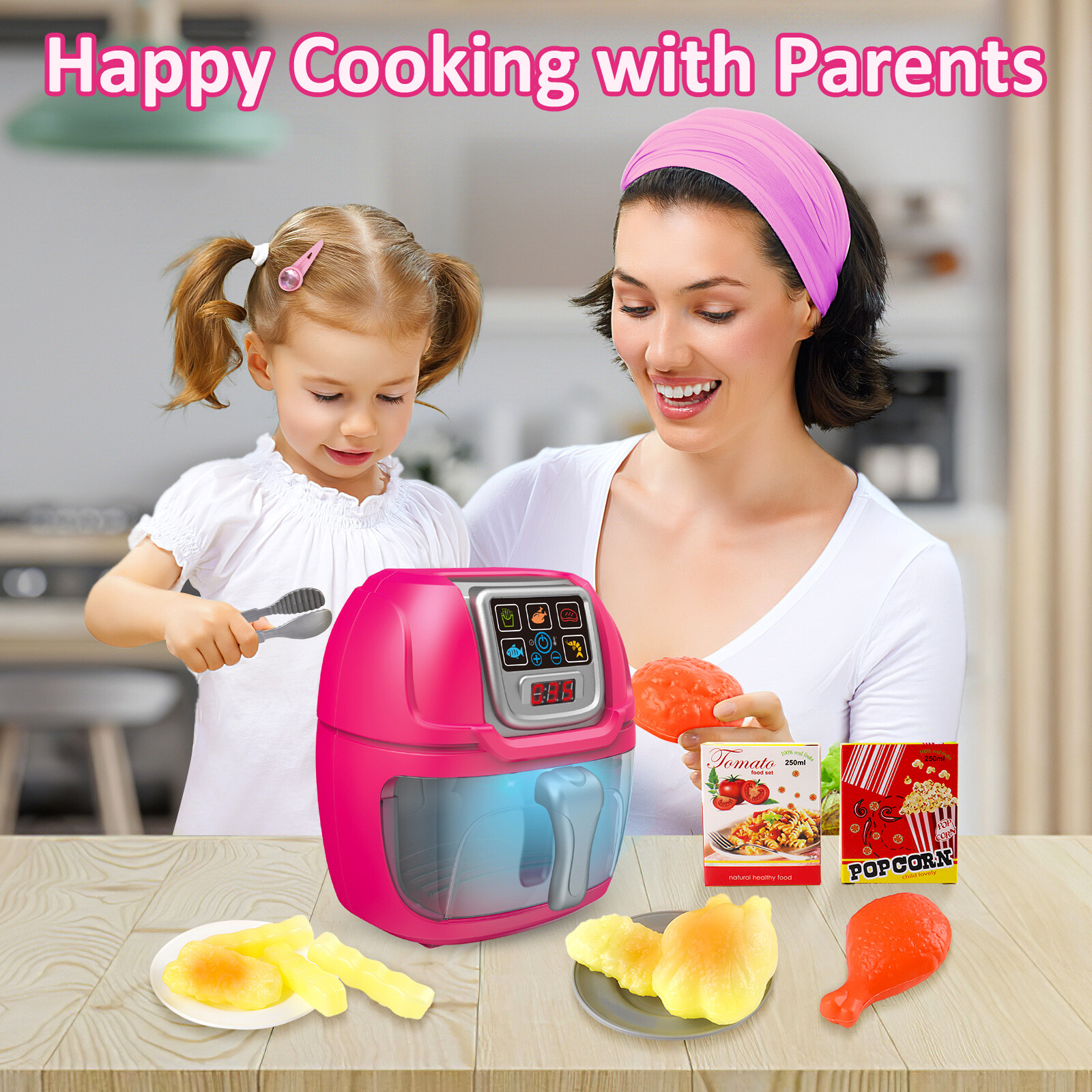 Pink Air Fryer Toy Pretend Play Toys Cooking Machine Role Play Set Kid