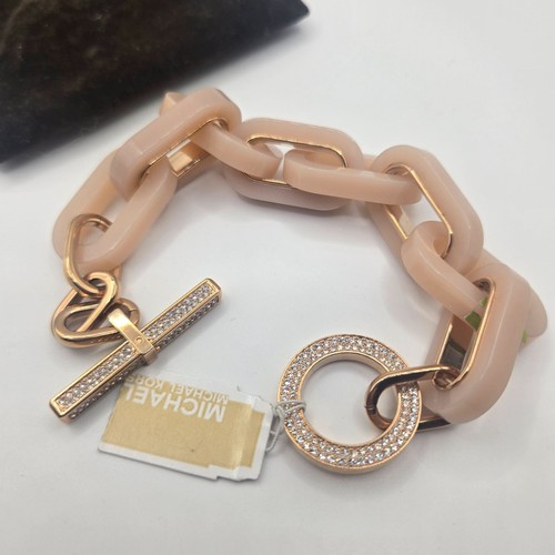 New Michael Kors Rose Gold Acetate Chain Link Toggle Bracelet Valentines Day - 第 4/4 張圖片