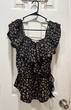 Black Ruffle Floral Blouse- Women Size S  