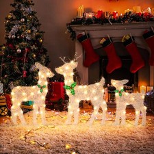 Set of 3 Reindeer Christmas Decorations Light, Outdoor Pre Lit Holiday Decor, Li