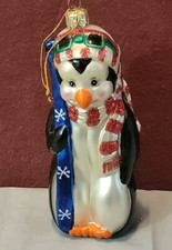 Santa  s Best BLOWN GLASS Penguin Christmas ornament 6.5  