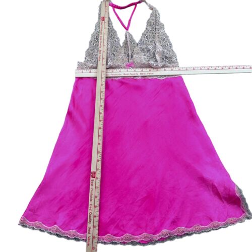 Camisón Victoria's Secret Talla Mediana Rosa Brillante Satinado Encaje - Imagen 4 de 8