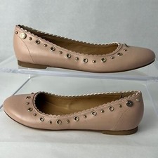 LOVE Moschino Rosa Studded Scalloped Ballet Flats Grommet Size 39 US 9