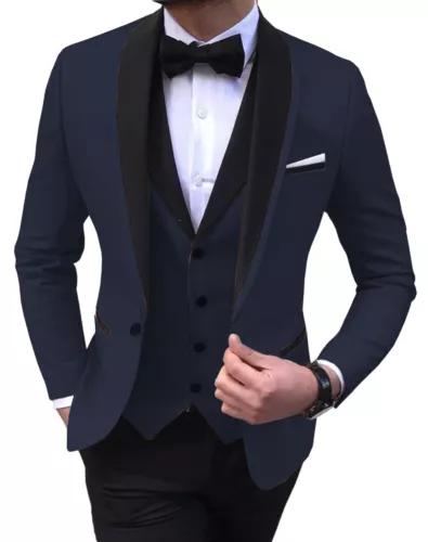 Traje de hombre 3 piezas formal boda fiesta esmoquin blazer + chaleco + pantalones 48 50 52 - Imagen 29 de 35