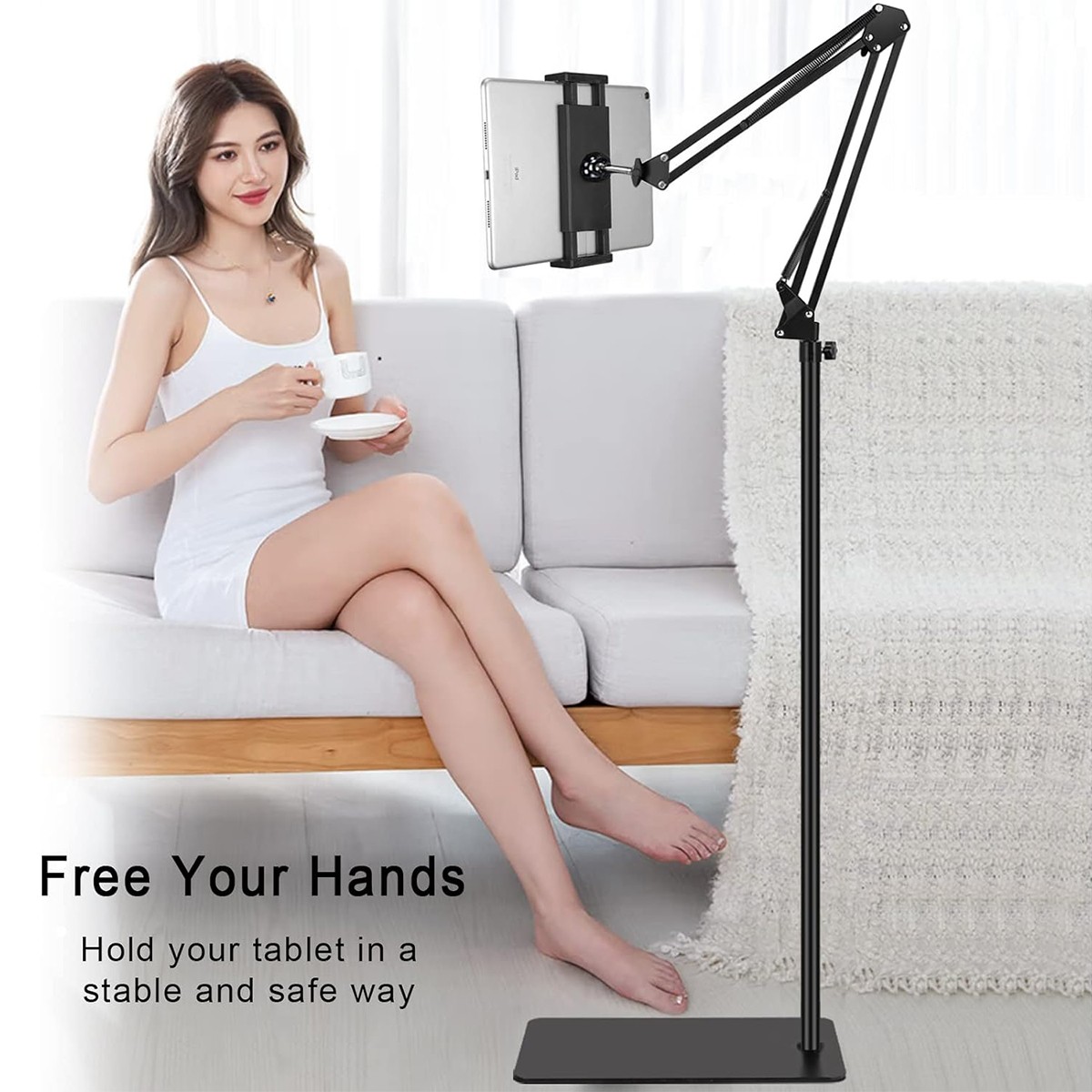 Supporto Tablet Supporto Cellulare 360° Girevole Altezza Regolabile Nero per 4,5-13'' foto 4