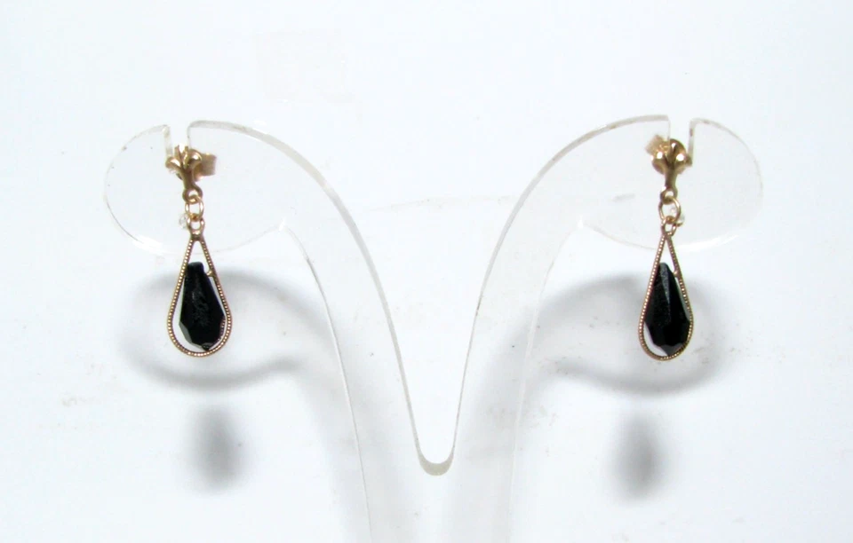 Pendientes Colgantes De Ónix Negro Facetado De Oro De 9 Quilates Para Mujeres - Imagen 4 de 4