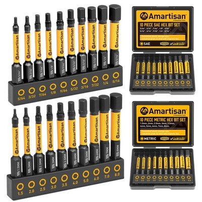 20-Piece Hex Allen Wrench Drill Bit Set, Metric & SAE, S2 Steel, Magnetic Tips