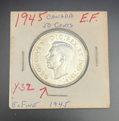 1945 CANADA 50 CENTS HALF DOLLAR .800 SILVER COIN KING GEORGE VI (MM00197)