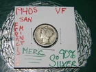1940 S Mercury 90% Silver {V-FINE} WWII Dime- SAN FRANCISCO MINT