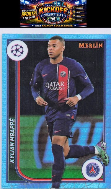 2023-24 Merlin UEFA Club Competitions #92 Kylian Mbappé Aqua Prism Refractor