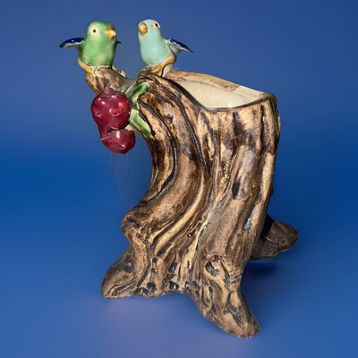 Italian Ceramic Majolica Bird Planter Pomegranate Pottery Mid Century Italy Tree