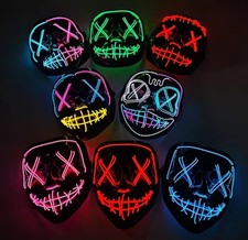 Wireless Neon LED Purge Mask Glow in The Dark Cosplay Horror Mask Halloween Masq
