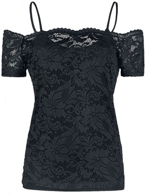 Black Premium by EMP Damen schwarzes T-Shirt aus Spitze