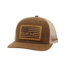 ARIAT Men's Oilskin Richardson 112 Cap with USA Flag Leather One Size Brown