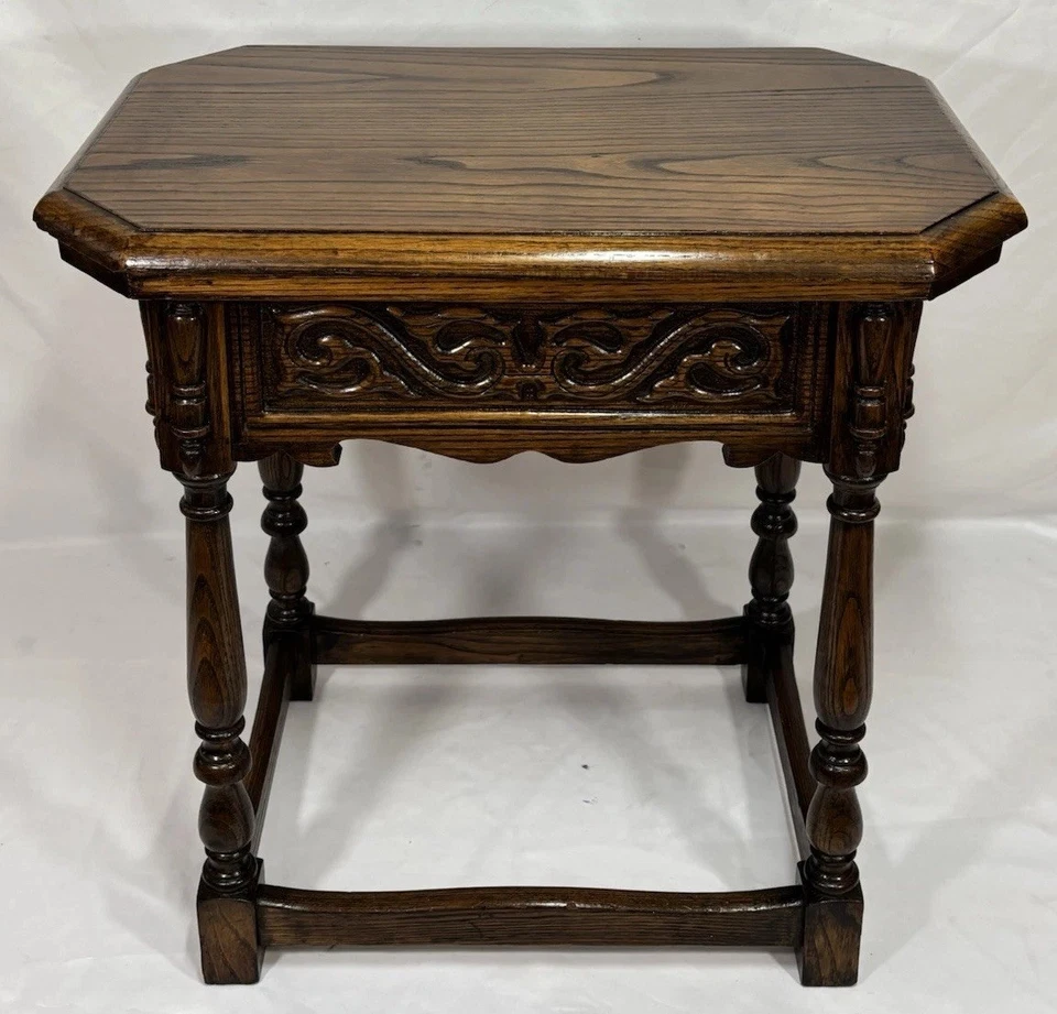 Antigua mesa consola taburete conjunto roble tallado estilo inglés jacobeo antiguo vintage Foto 4 de 4